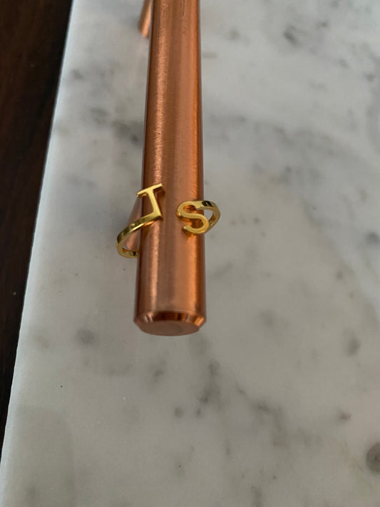 Adjustable gold initial open ring